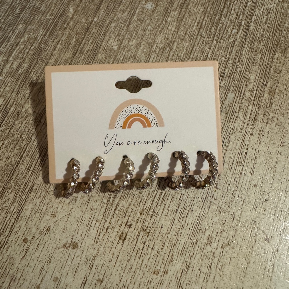 Set of 3 Sparkly Small Hoop Earrings
